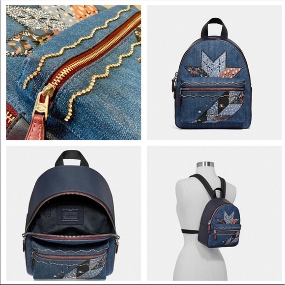 Coach Mini Charlie Star Denim Patchwork Backpack - Picture 7 of 8